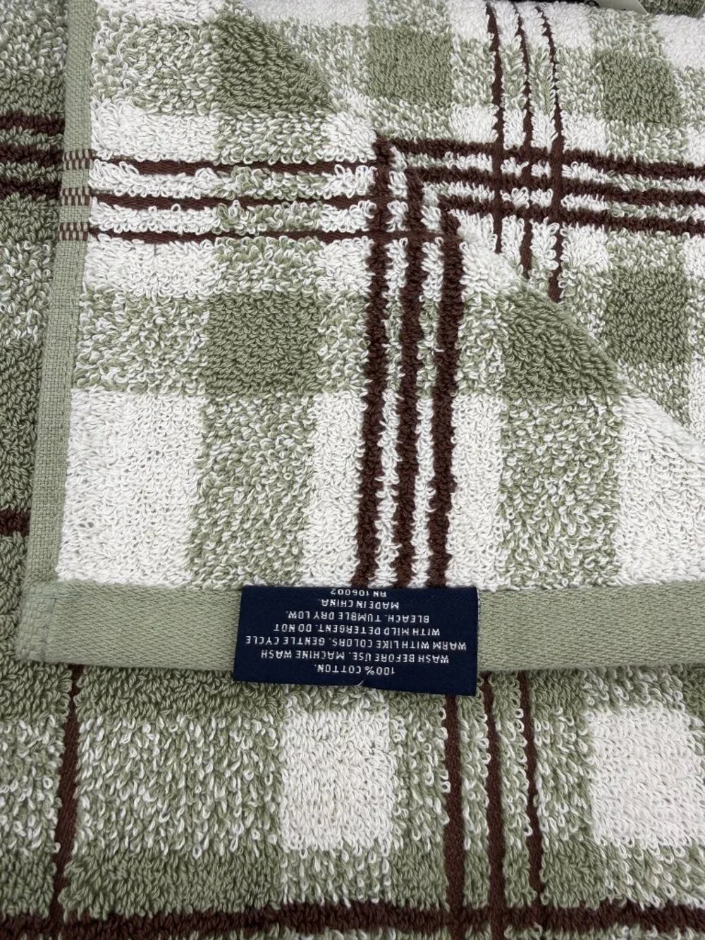 Brooks Brothers 8 Pc Bath Towel Set Sage Green Plaid 100% Cotton NWT